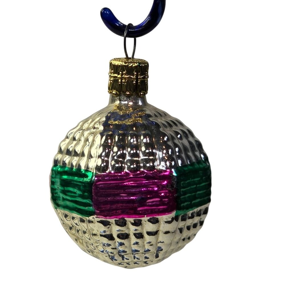 Vintage Czech Ornament Blown Glass Christmas Pink Green Silver Czechoslovakia - Picture 7 of 10